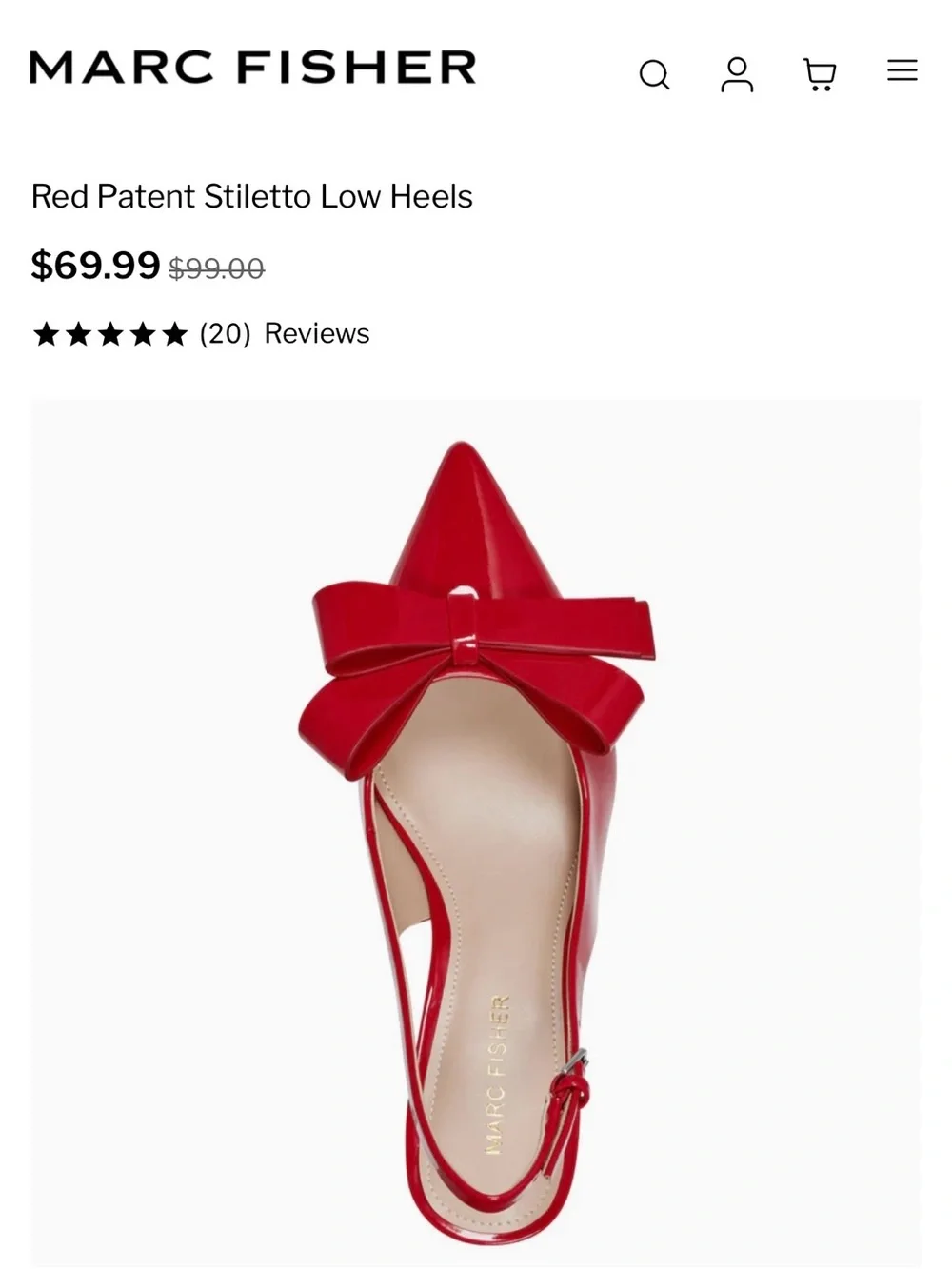 Marc Fisher Red Patent Slingback Kitten Heel with Bow